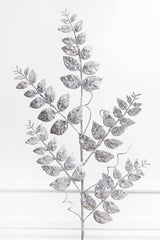 35” Glitter/Mica Layer Fern Spray – Silver Elegant Holiday Stem
