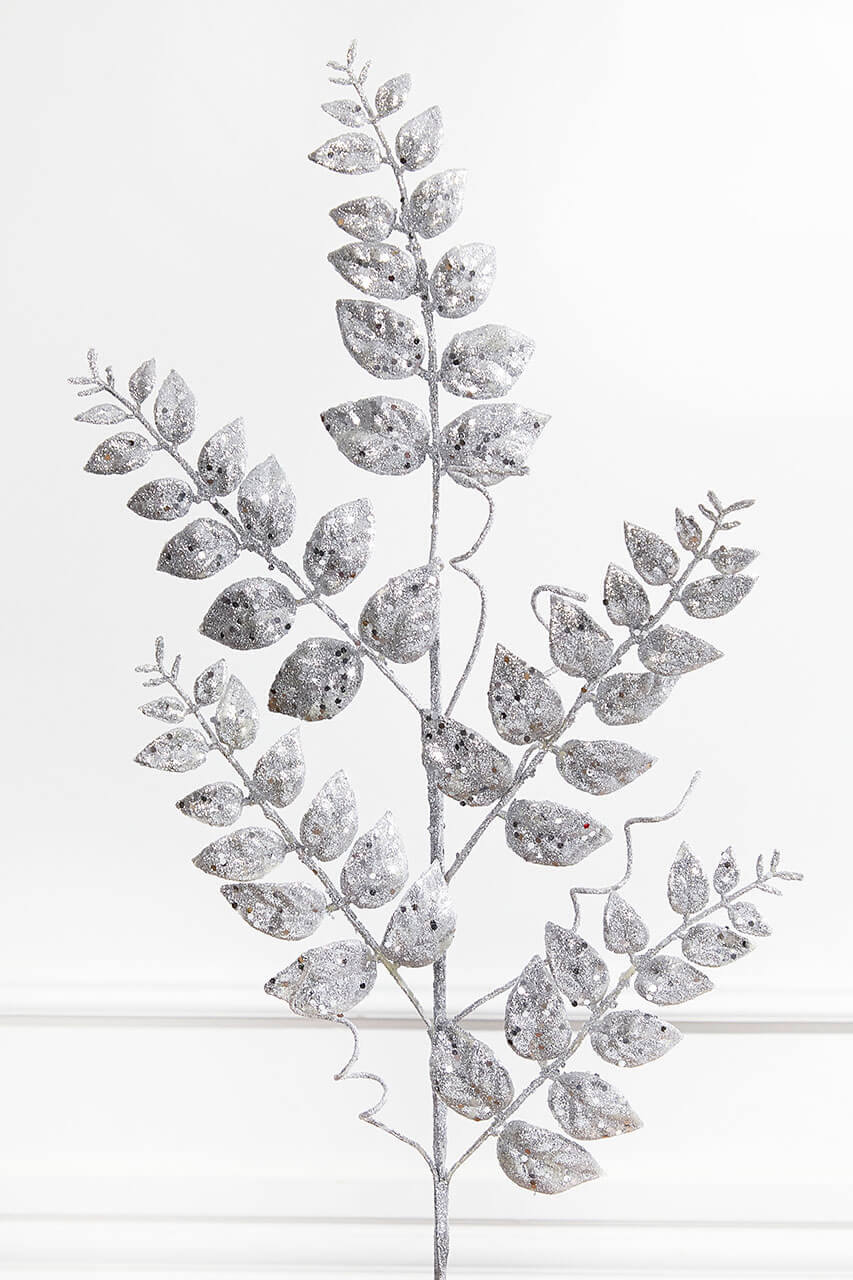 35” Glitter/Mica Later Fern Spray Silver