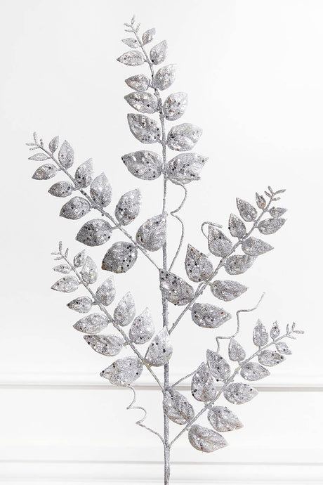 35” Glitter/Mica Later Fern Spray Silver