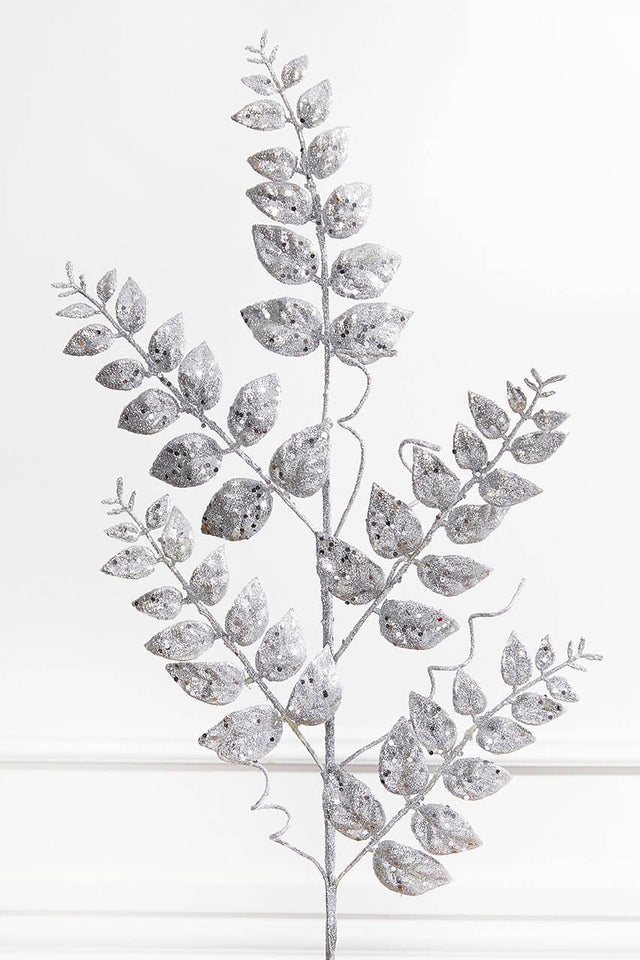 35” Glitter/Mica Later Fern Spray Silver