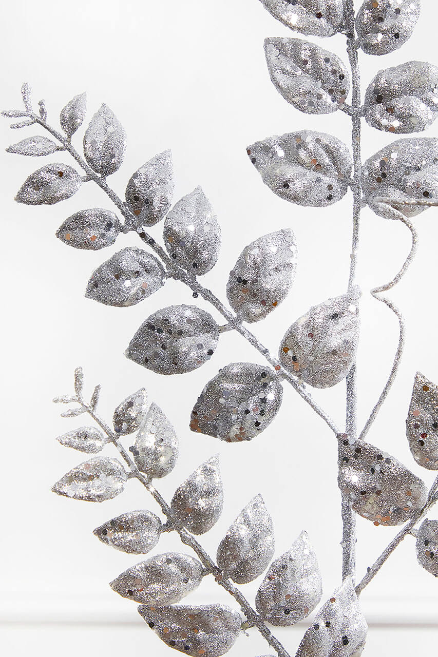 35” Glitter/Mica Later Fern Spray Silver