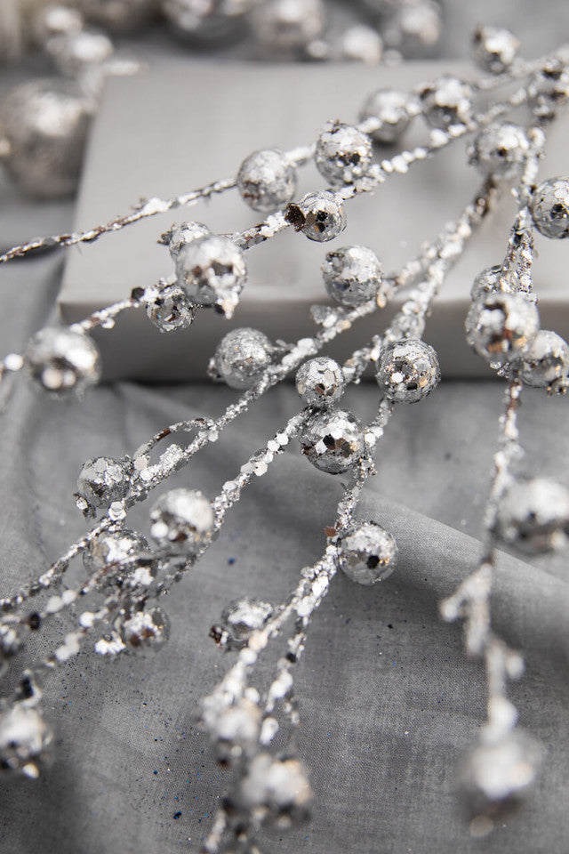 30" Silver Pomegranate Glitter Spray Decor