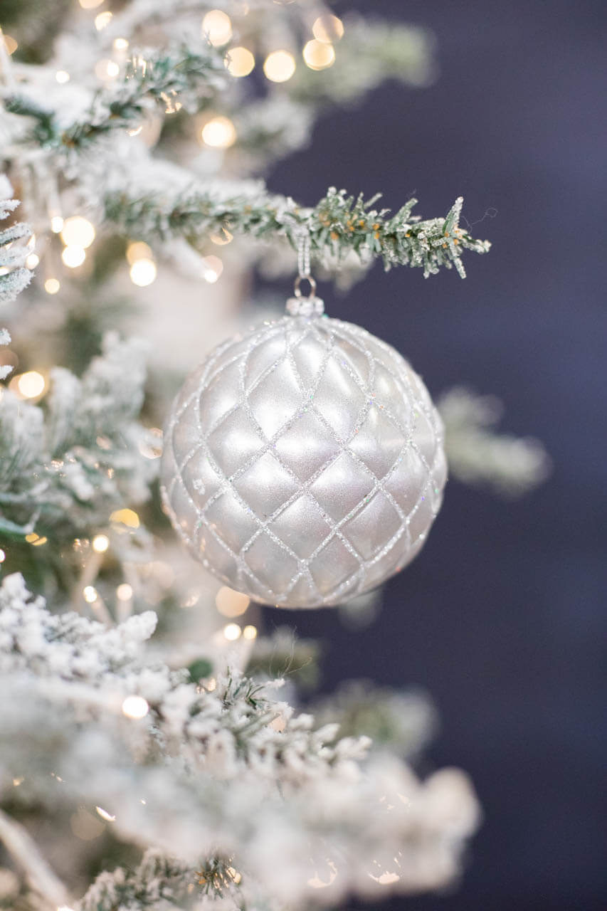10 CM Silver Matte Glitter Net Ball Ornament