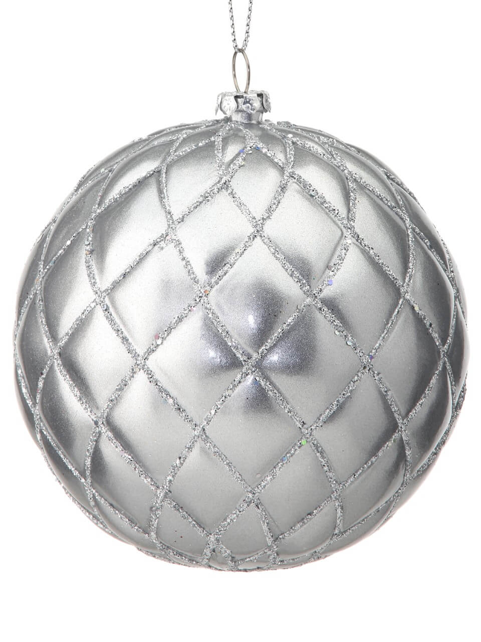 10 CM Silver Matte Glitter Net Ball Ornament