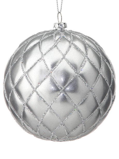 10 CM Silver Matte Glitter Net Ball Ornament