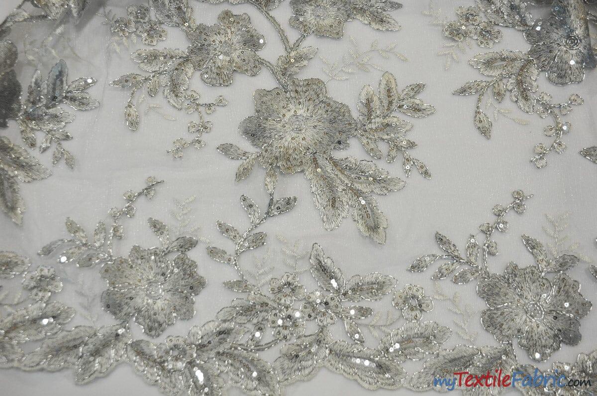 Edith Embroidery Fabric - Two Tone Floral Embroidery, Sheer Tulle, 52" Width, Multiple Colors (1 Yard)