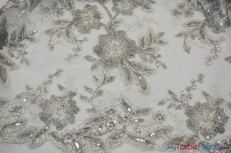 Edith Embroidery Fabric - Two Tone Floral Embroidery, Sheer Tulle, 52" Width, Multiple Colors (1 Yard)