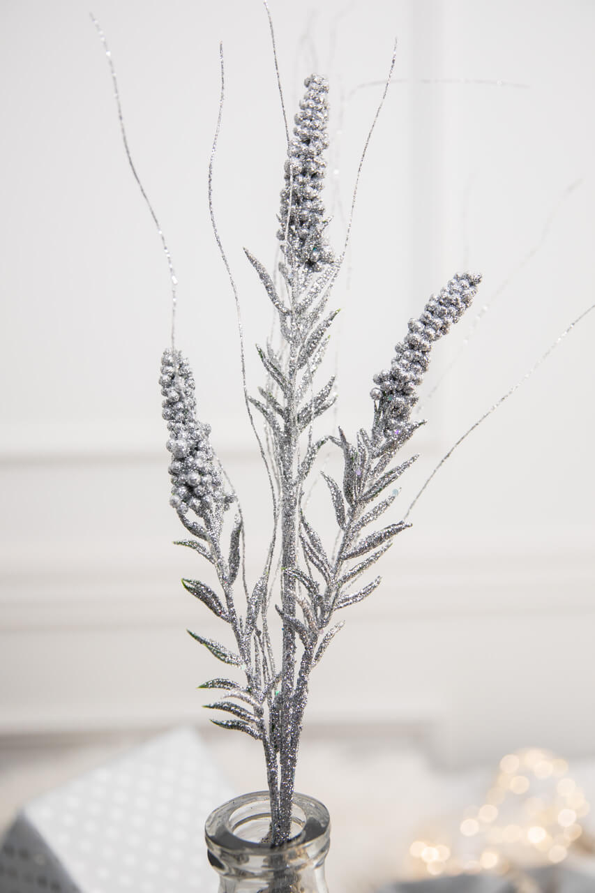 30” Silver Glitter Berry Spike/Twig Christmas Spray