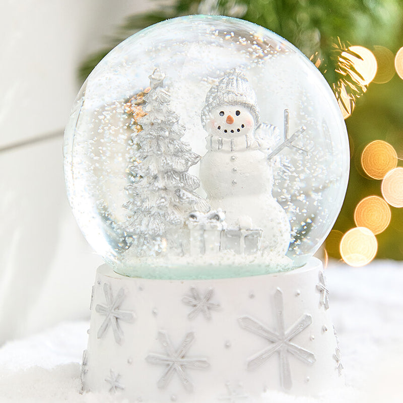 6.5" Silver & White Snowman Snow Globe