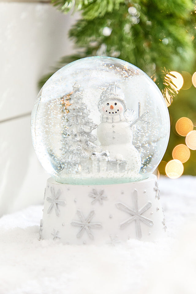 6.5" Silver & White Snowman Snow Globe