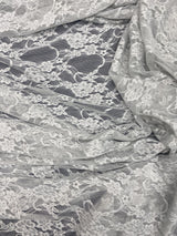 Silver Stretch Lace Fabric - Shimmery Floral Sheer, 58/60" Width