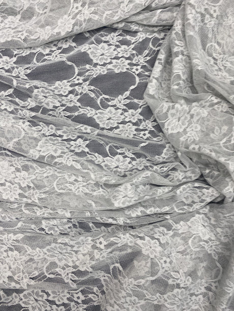 Silver Stretch Lace Fabric - Shimmery Floral Sheer, 58/60" Width