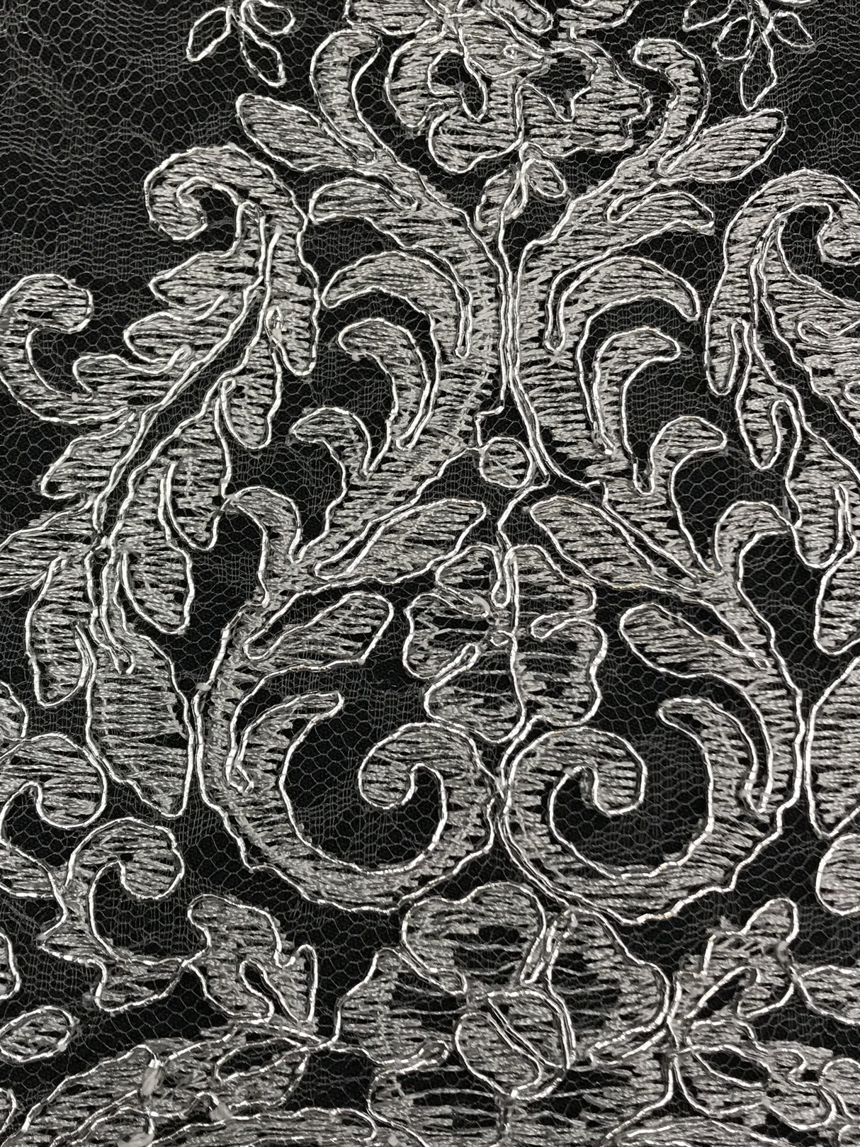 Metallic Silver Corded Lace Polyester Fabric - Silver, Sheer, 54/55" Width