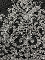 Metallic Silver Corded Lace Polyester Fabric - Silver, Sheer, 54/55" Width