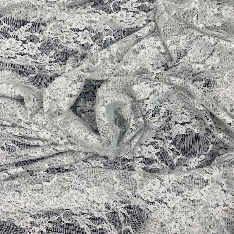Silver Stretch Lace Fabric - Shimmery Floral Sheer, 58/60" Width