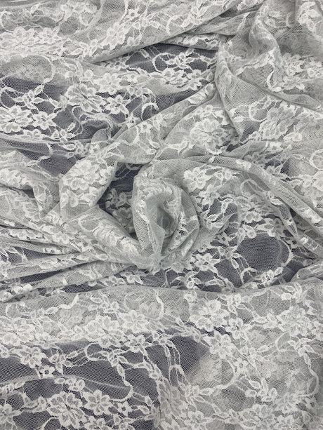 Silver Stretch Lace Fabric - Shimmery Floral Sheer, 58/60" Width