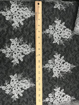 Metallic Silver Corded Lace Polyester Fabric - Silver, Sheer, 54/55" Width
