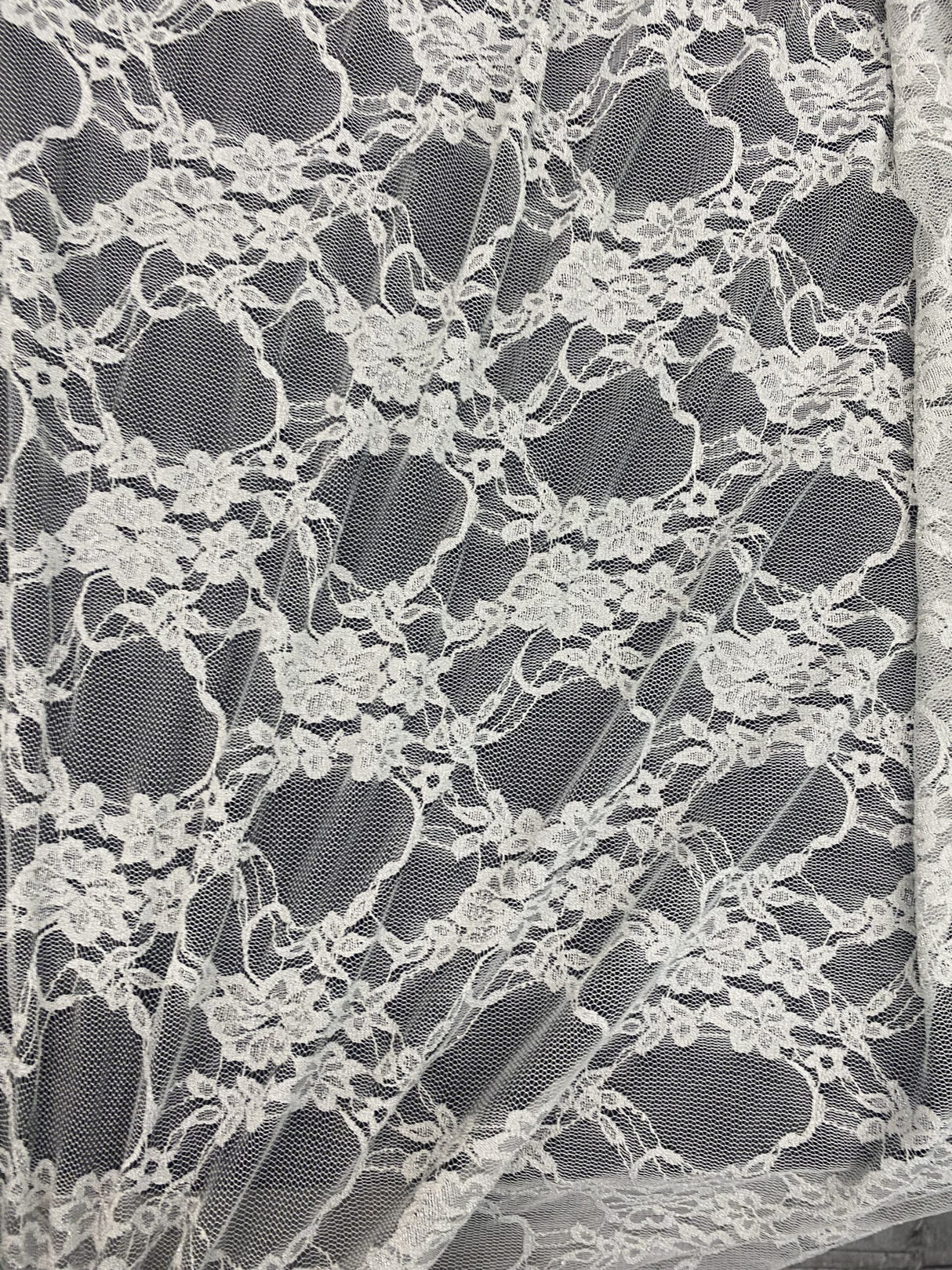 Silver Stretch Lace Fabric - Shimmery Floral Sheer, 58/60" Width