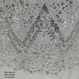 Beaded Sequined Lace Fabric - Embroidered 100 Percent Polyester Net Mesh, Gold, Ivory, Silver, White, 52" Width (1 Yard)