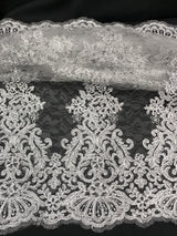 Metallic Silver Corded Lace Polyester Fabric - Silver, Sheer, 54/55" Width