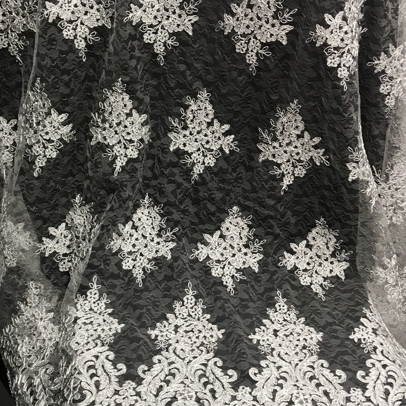 Metallic Silver Corded Lace Polyester Fabric - Silver, Sheer, 54/55" Width
