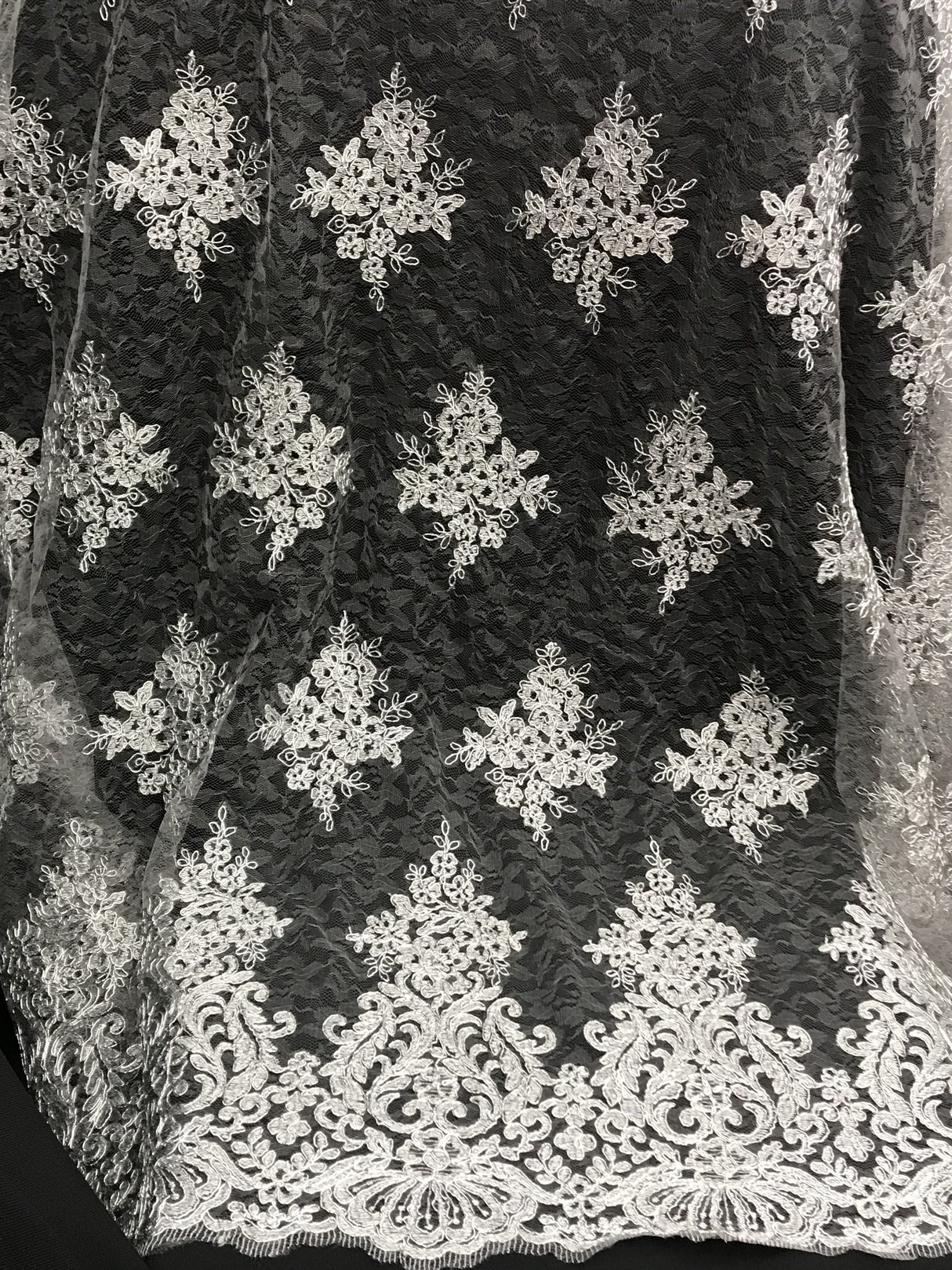 Metallic Silver Corded Lace Polyester Fabric - Silver, Sheer, 54/55" Width
