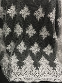 Metallic Silver Corded Lace Polyester Fabric - Silver, Sheer, 54/55" Width