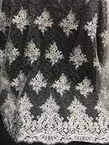 Metallic Silver Corded Lace Polyester Fabric - Silver, Sheer, 54/55" Width