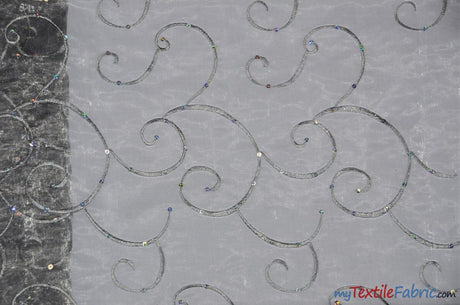 Ferial Organza Embroidery Polyester Fabric - Embroidered Floral Sheer With Sequins, 52/54" Width, Multiple Colors (1 Yard)