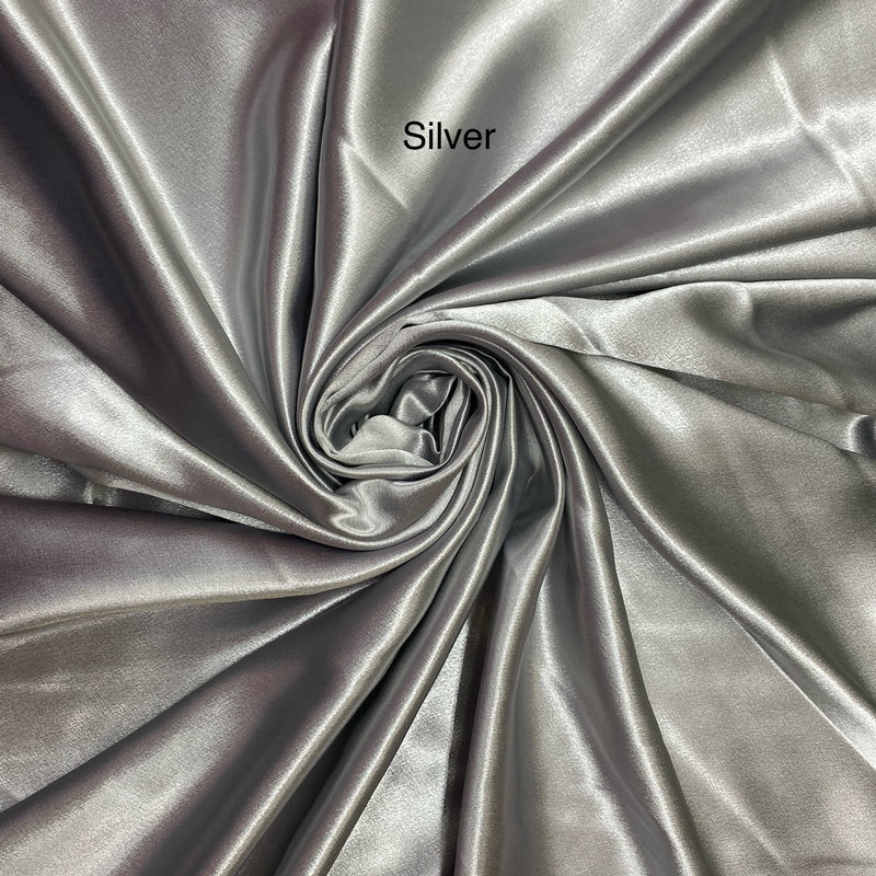 Crepe Satin Polyester Fabric - Silver, Shiny, 58" Width (1 Yard)