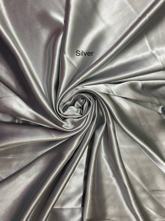Crepe Satin Polyester Fabric - Silver, Shiny, 58" Width (1 Yard)