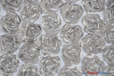 Rosette Satin Bordeaux Polyester Fabric - 3D Floral Satin Embroidered On A Mesh, Bordeaux, 52" Width (1 Yard)