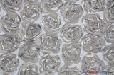 Rosette Satin Bordeaux Polyester Fabric - 3D Floral Satin Embroidered On A Mesh, Bordeaux, 52" Width (1 Yard)