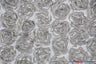 Rosette Satin Bordeaux Polyester Fabric - 3D Floral Satin Embroidered On A Mesh, Bordeaux, 52" Width (1 Yard)