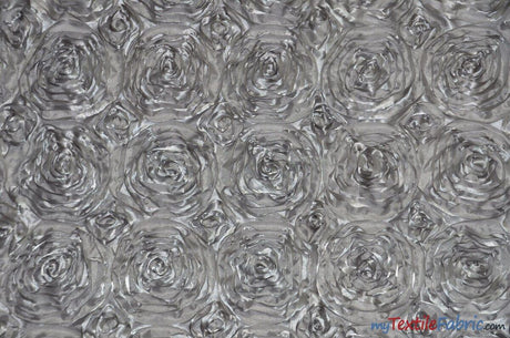Rosette Satin Polyester Fabric - 3D Satin Floral Embroidery, 52/54" Width (Yards, Bolts, Sample Swatch)
