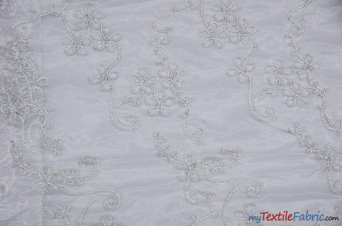 Coco Ribbon Polyester Fabric - Sheer Embroidery, Double Scallop Lace, 52" Width (1 Yard)