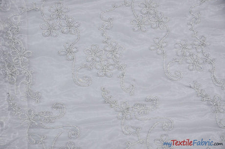Coco Ribbon Polyester Fabric - Sheer Embroidery, Double Scallop Lace, 52" Width (1 Yard)