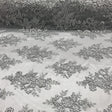 Silver Sequin Lace Fabric With Embroideries On Mesh VT-012 - Silver Embroidered Sequin Lace, Mesh Fabric (1 Yard)
