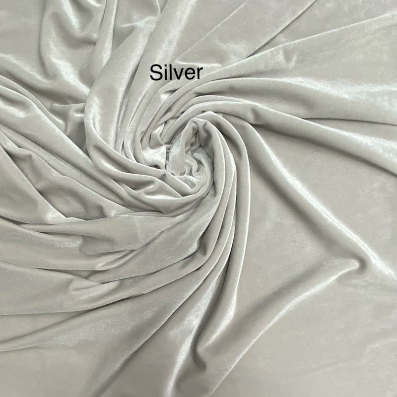 Silver Stretch Velvet Fabric - Silver, 58"-60" Width