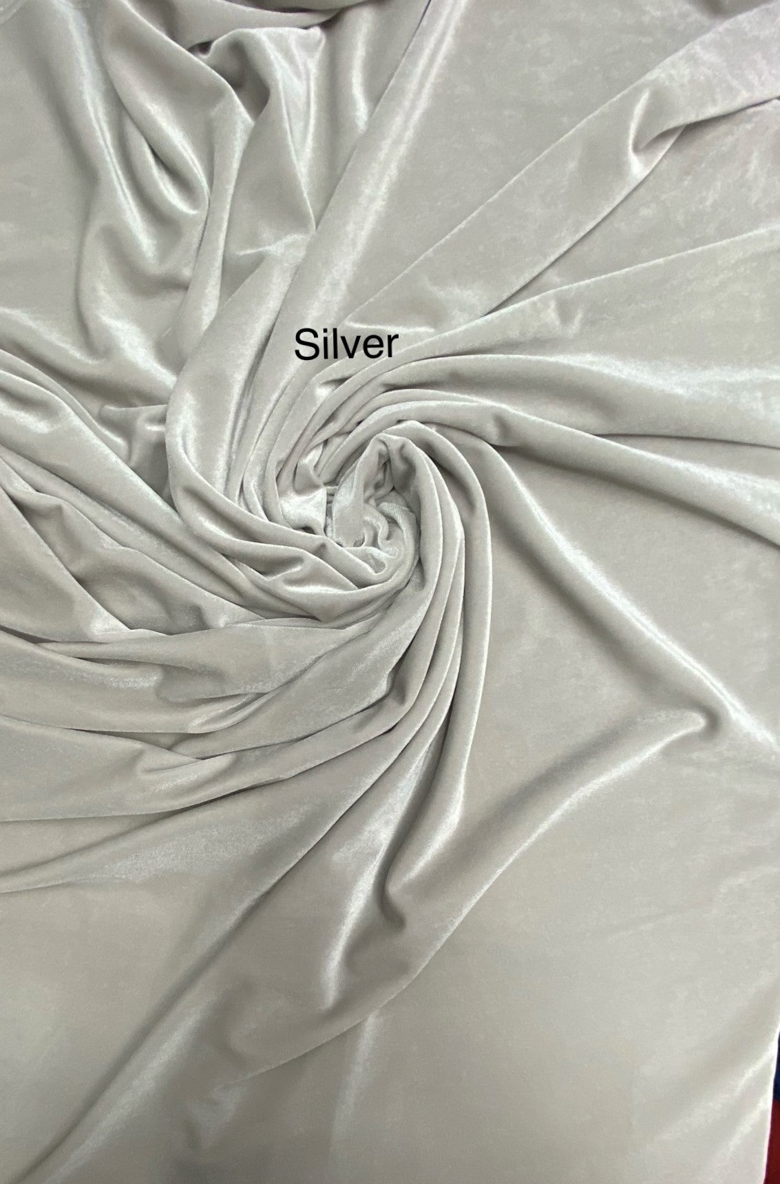 Silver Stretch Velvet Fabric - Silver, 58"-60" Width