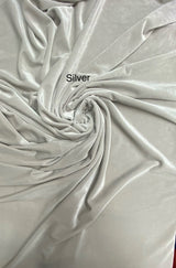 Silver Stretch Velvet Fabric - Silver, 58"-60" Width