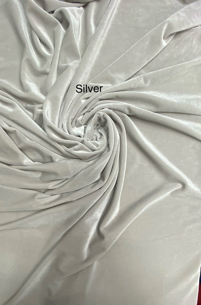 Silver Stretch Velvet Fabric - Silver, 58"-60" Width