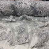 Designer Sequin Lace On Mesh Fabric - Blush, Champagne, Gold, Hunter Green, Red, Silver, White, 52" Width (1 Yard)