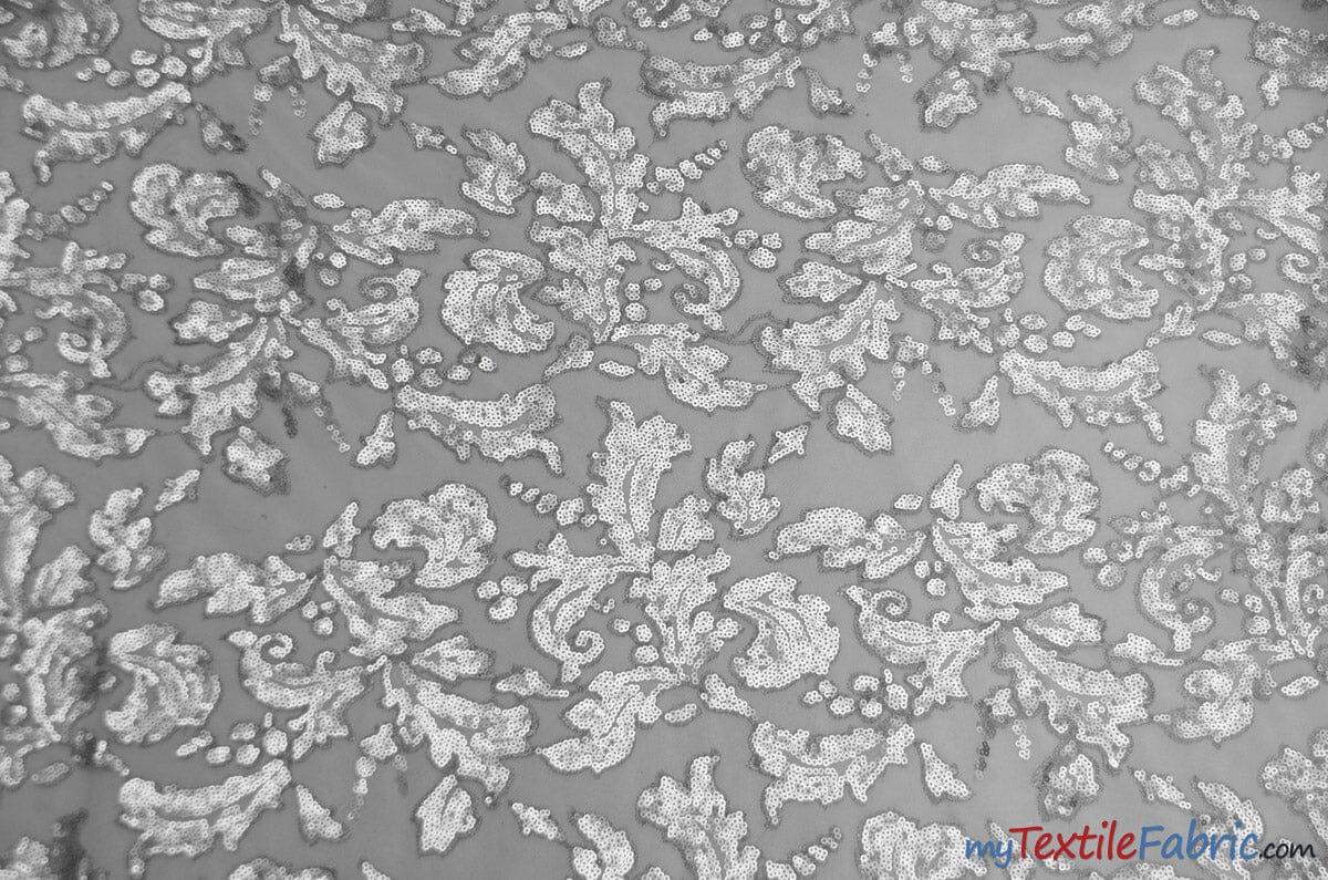 Wendy Sequins Polyester Fabric - Embroidered Flower Sequins, Sheer Metallic Lace, 54" Width, Gold, Silver (1 Yard)
