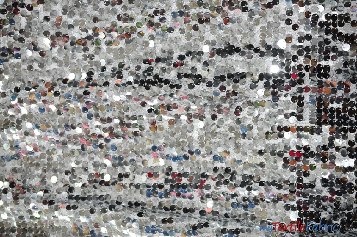 New York Dazzle Polyester Sequins Fabric - 6Mm Sequins, Semi Solid Mesh Sheer Background, 52" Width, Multiple Colors (1 Yard)