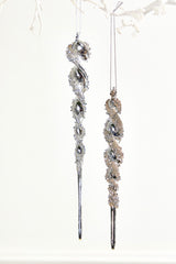 Glass Icicle Ornament 7.5 Inch Silver Christmas Tree Decoration