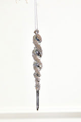 Glass Icicle Ornament 7.5 Inch Silver Christmas Tree Decoration