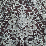 1 Yard Beaded and Sequined Lace Fabric Embroidered on Polyester Net Mesh 52 inch Width