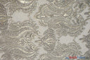 Medallion Bridal Lace Polyester Fabric - Sequins Damask Embroidery, Sheer White, 52" Width (1 Yard)