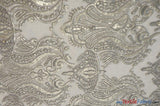 Medallion Bridal Lace Polyester Fabric - Sequins Damask Embroidery, Sheer White, 52" Width (1 Yard)